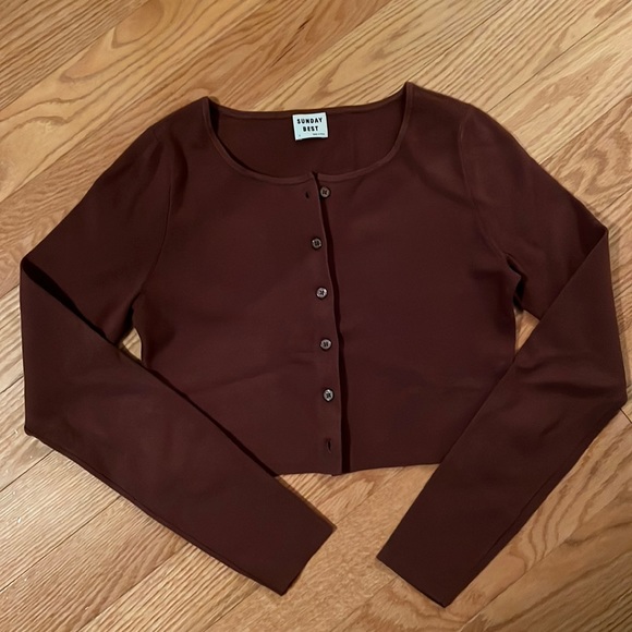 ** IMAGE FOR REFERENCE - actual colour is brownish/red Aritzia “Izzy” cardigan. - Picture 2 of 3